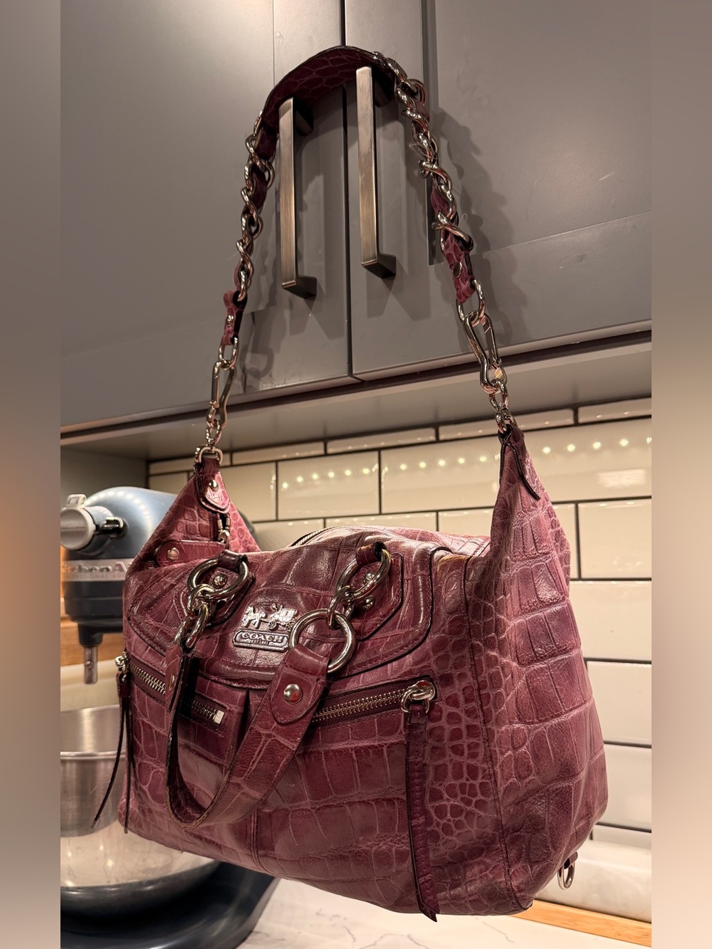 Coach 2010 Madison Audrey Purple Croc Embossed Leather Satchel Bag - Picture 2 of 13